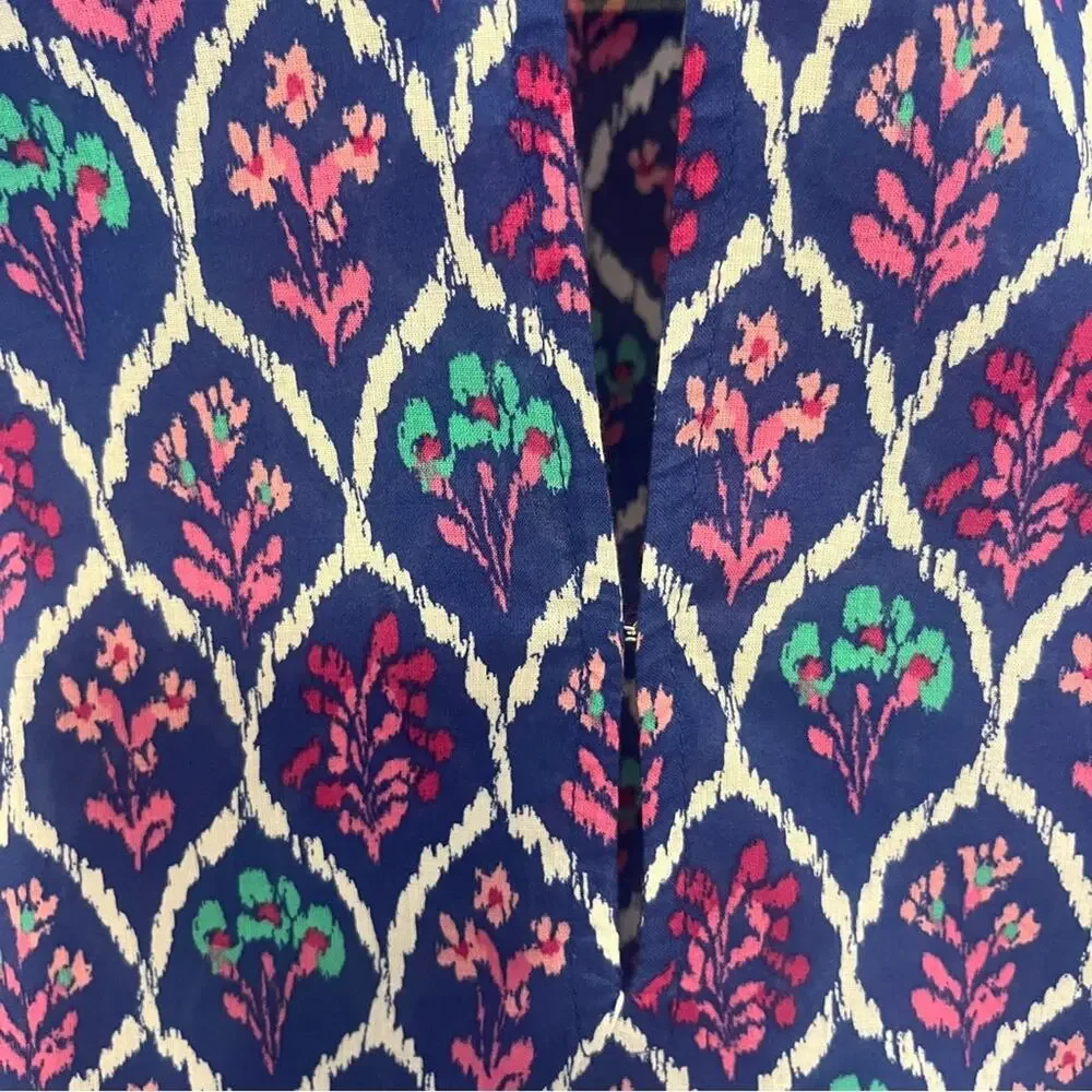 J Crew Floral Multicolor Dress Womens Size Small Tassel Neck 3/4 Sleeve Beachy